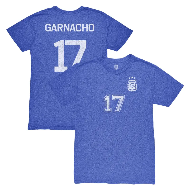 Australia National Team Store – Alejandro Garnacho Argentina National Team 1863FC Player Vintage Tri-Blend T-Shirt – Blue Football Gear Selection