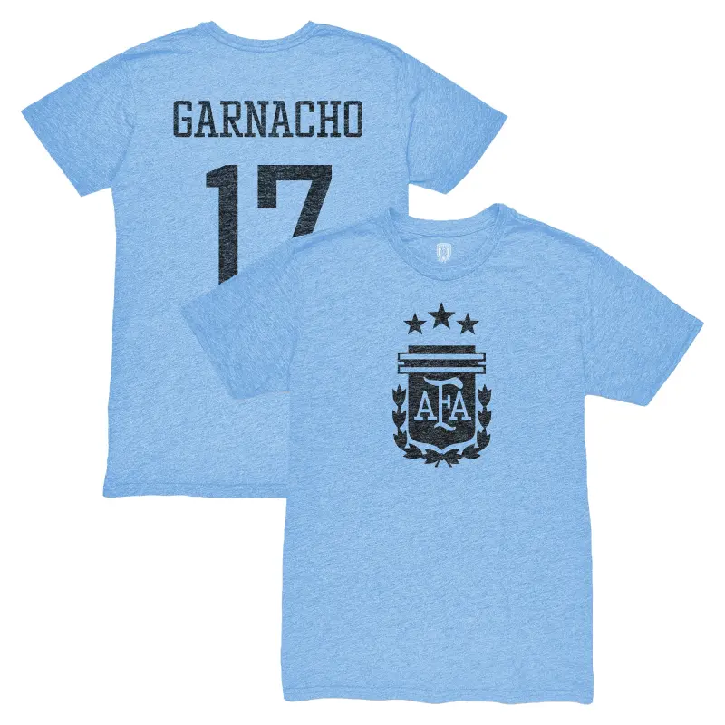 Australia National Team Store – Alejandro Garnacho Argentina National Team 1863FC Player Vintage Tri-Blend T-Shirt – Light Blue Football Gear Selection