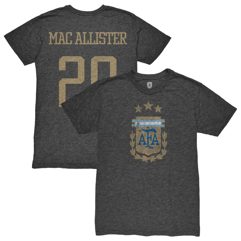 Australia National Team Store – Alexis Mac Allister Argentina National Team 1863FC Player Retro Tri-Blend T-Shirt – Heather Black Football Gear Selection