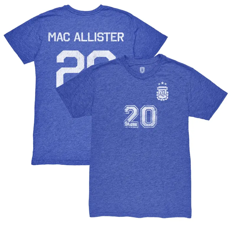 Australia National Team Store – Alexis Mac Allister Argentina National Team 1863FC Retro Name & Number Tri-Blend T-Shirt – Blue Football Gear Selection