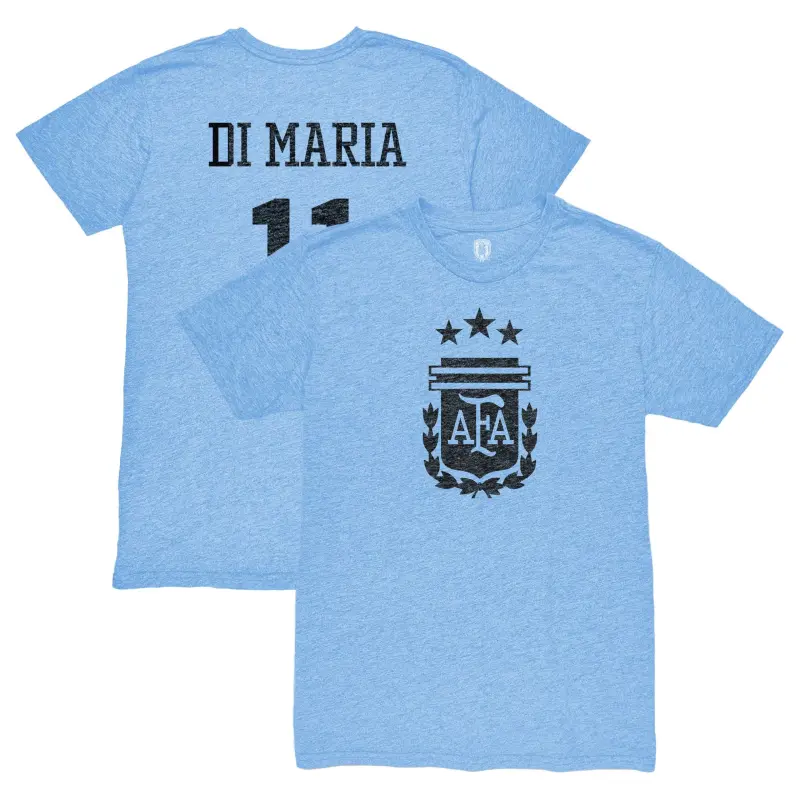 Australia National Team Store – Angel Di Maria Argentina National Team 1863FC Retro Player Tri-Blend T-Shirt – Light Blue Football Gear Selection
