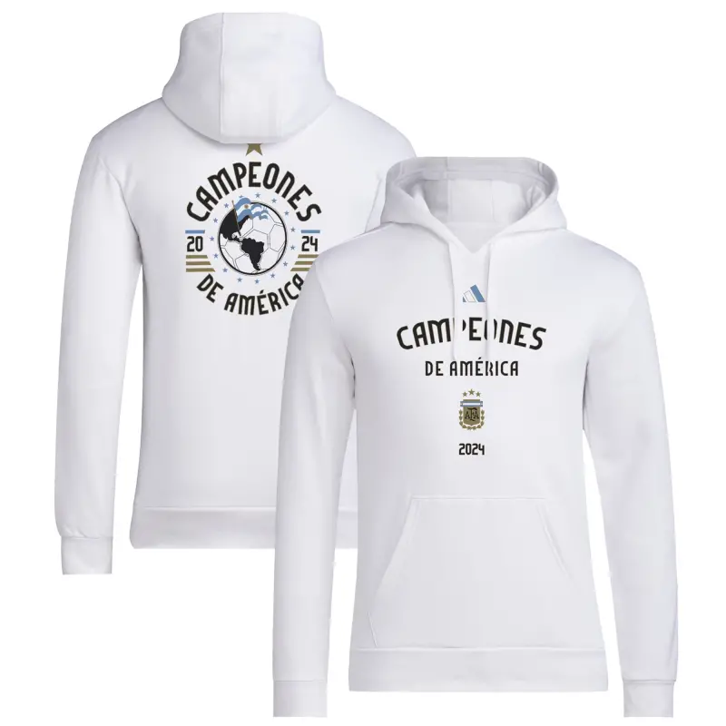 Australia National Team Store – Argentina National Team Adidas 2024 Copa America Champions Pullover Hoodie – White Football Gear Selection