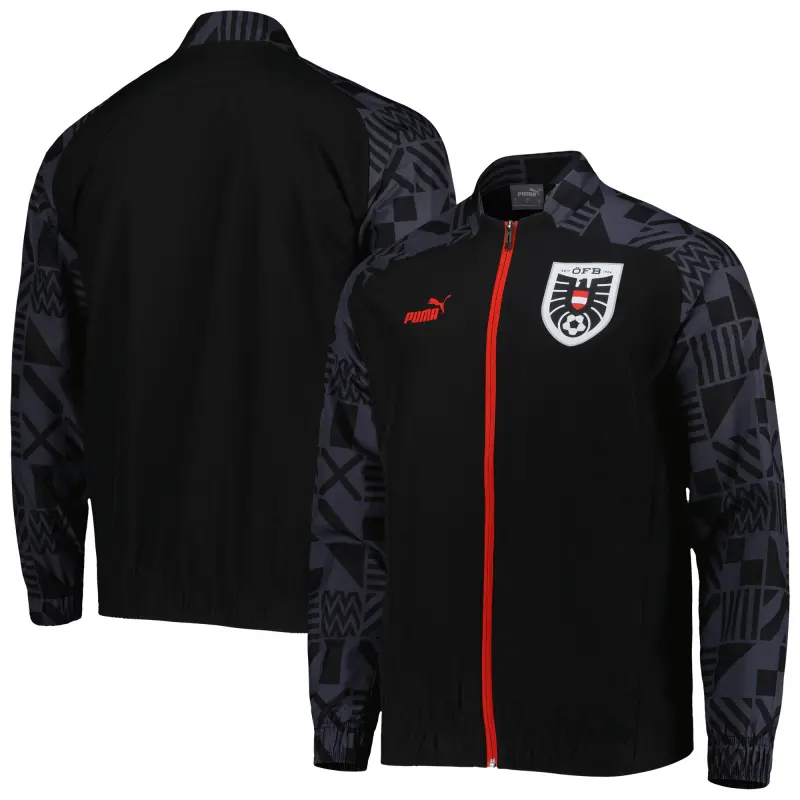 Australia National Team Store – Austria National Team Puma Pre-Match Raglan Full-Zip Training Jacket – Black Football Gear Selection