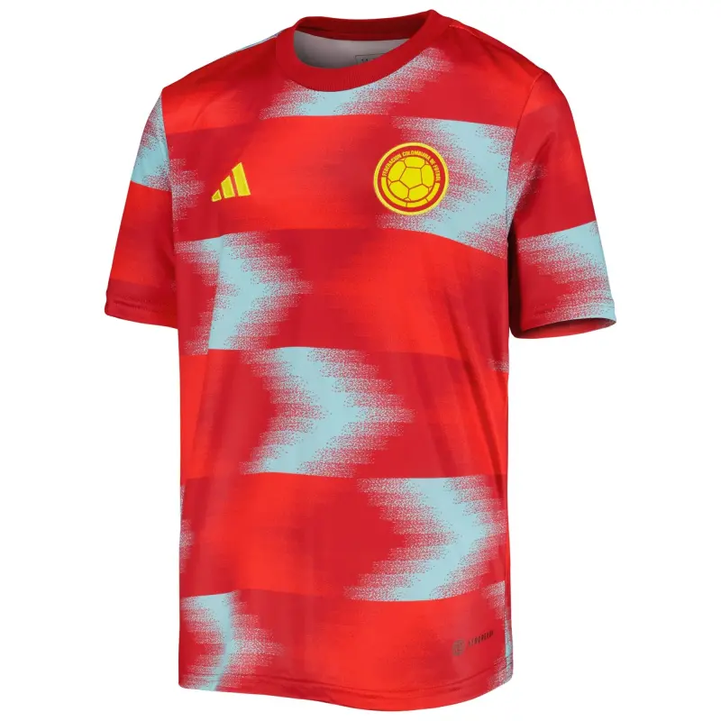 Australia National Team Store – Colombia National Team adidas Youth 2022/23 Away Pre-Match Top – Red Football Gear Selection
