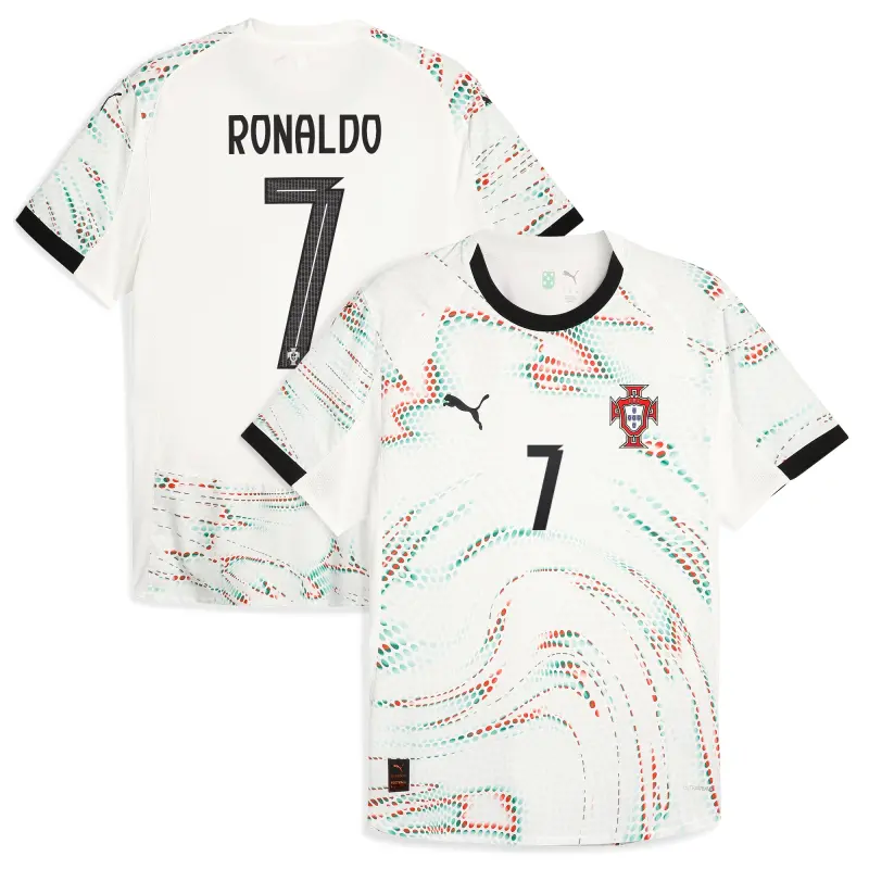 Australia National Team Store – Cristiano Ronaldo Portugal National Team Puma 2025 Away Authentic Jersey – White Football Gear Selection