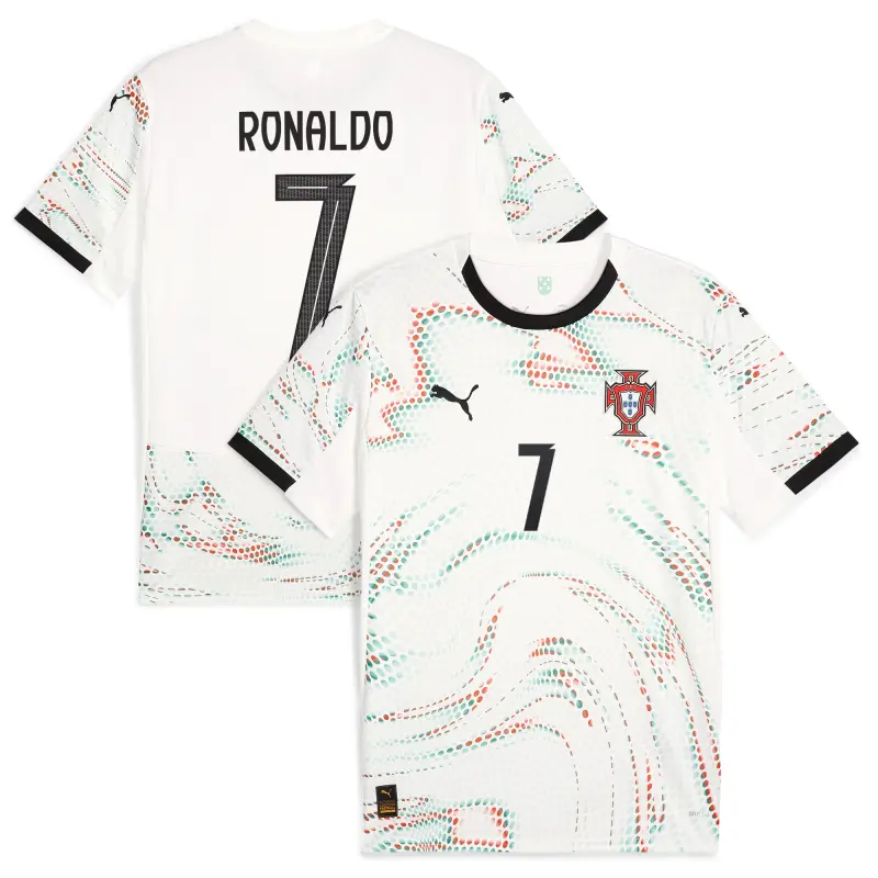 Australia National Team Store – Cristiano Ronaldo Portugal National Team Puma 2025 Away Replica Jersey – White Football Gear Selection