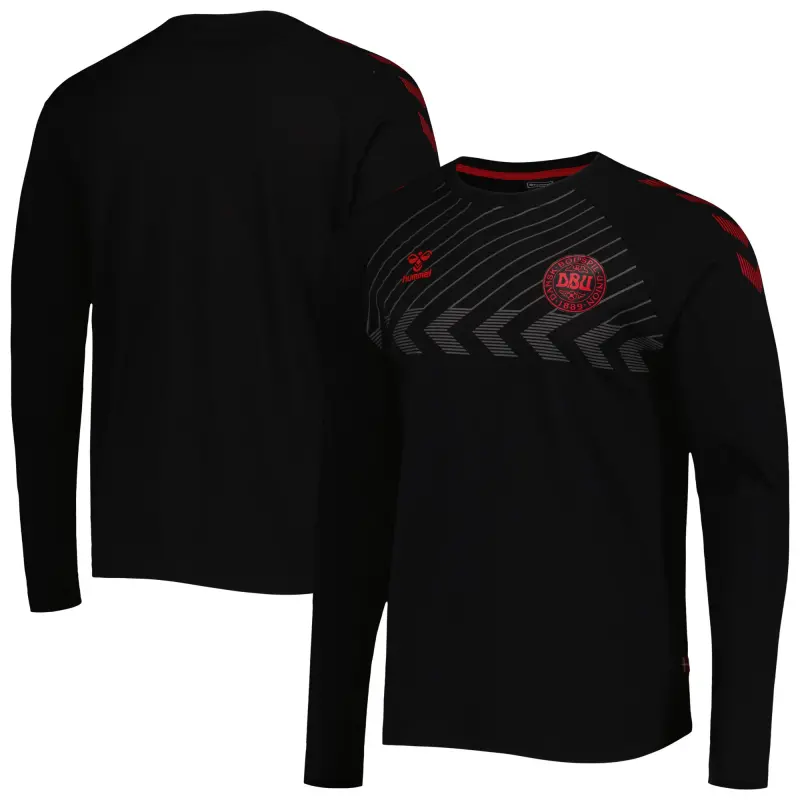 Australia National Team Store – Denmark National Team Fan Raglan Long Sleeve T-Shirt – Black Football Gear Selection
