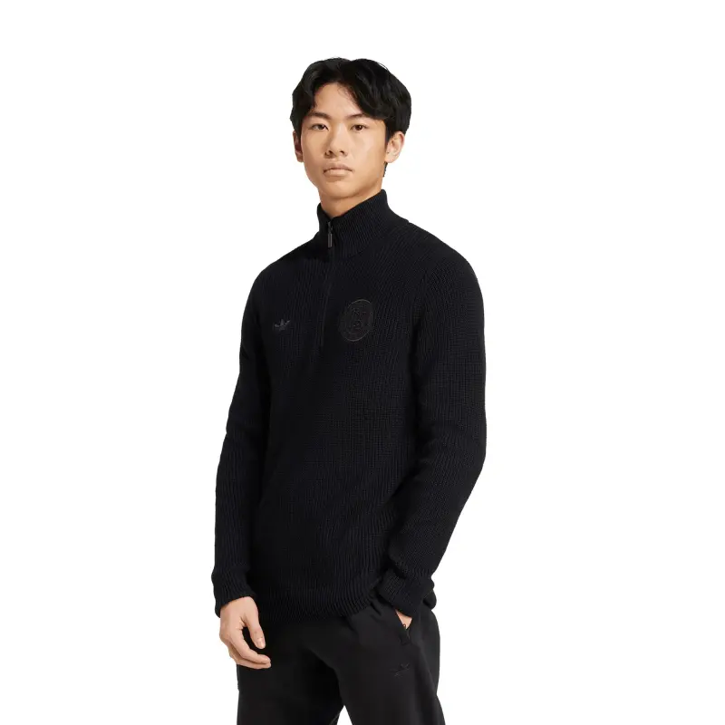 Australia National Team Store – Germany National Team adidas Originals 125th Anniversary Culturewear Half-Zip Rib-Knit Top – Black Football Gear Selection