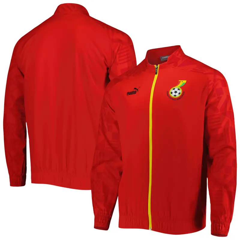 Australia National Team Store – Ghana National Team Puma Pre-Match Raglan Full-Zip Training Jacket – Red Football Gear Selection