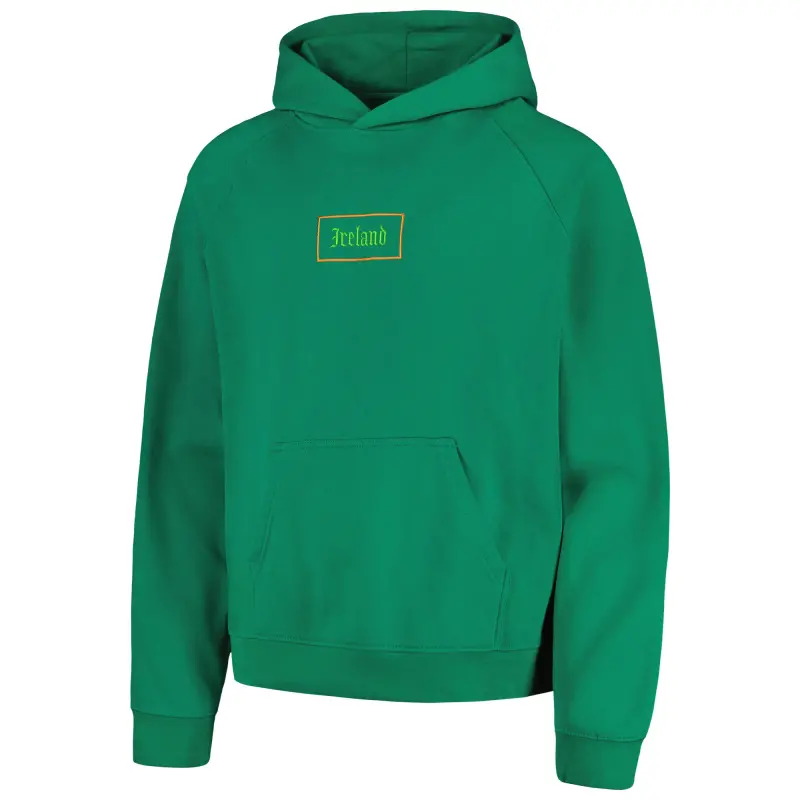 Australia National Team Store – Ireland National Team Old English Oversized Raglan Pullover Hoodie – Green Football Gear Selection