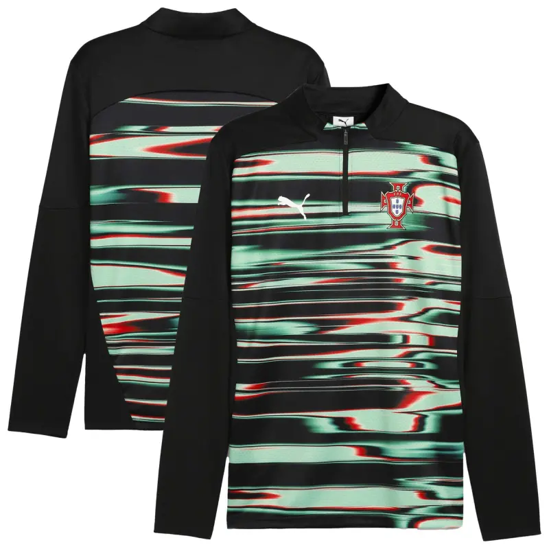 Australia National Team Store – Portugal National Team Puma 2025 Pre-Match Quarter-Zip Top – Black Football Gear Selection