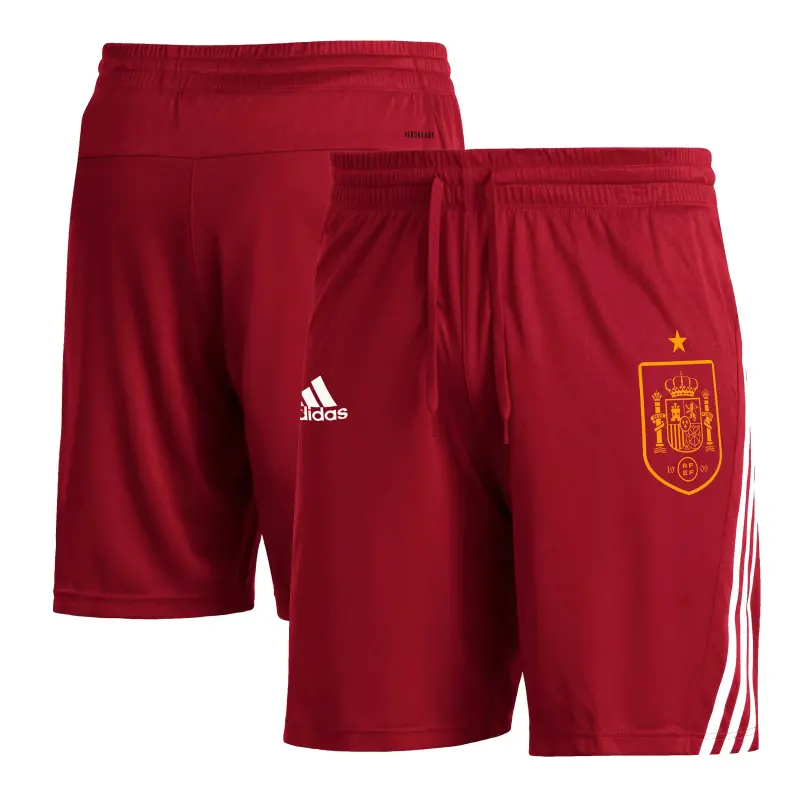 Australia National Team Store – Spain National Team adidas Club Crest Three-Stripe AEROREADY Shorts – Red Football Gear Selection