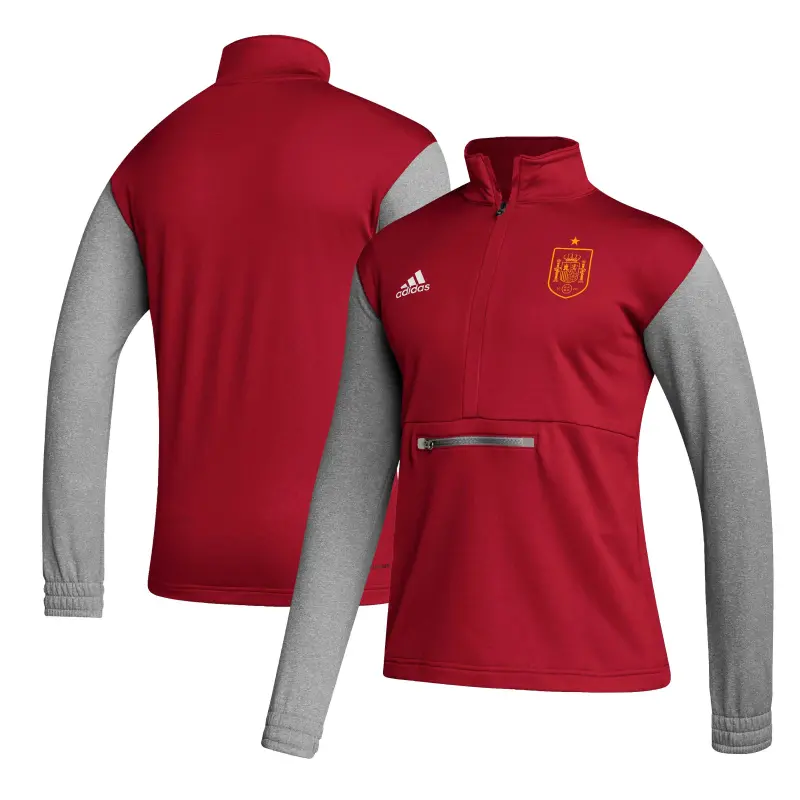 Australia National Team Store – Spain National Team adidas Crest Long Sleeve Half-Zip Top – Red Football Gear Selection
