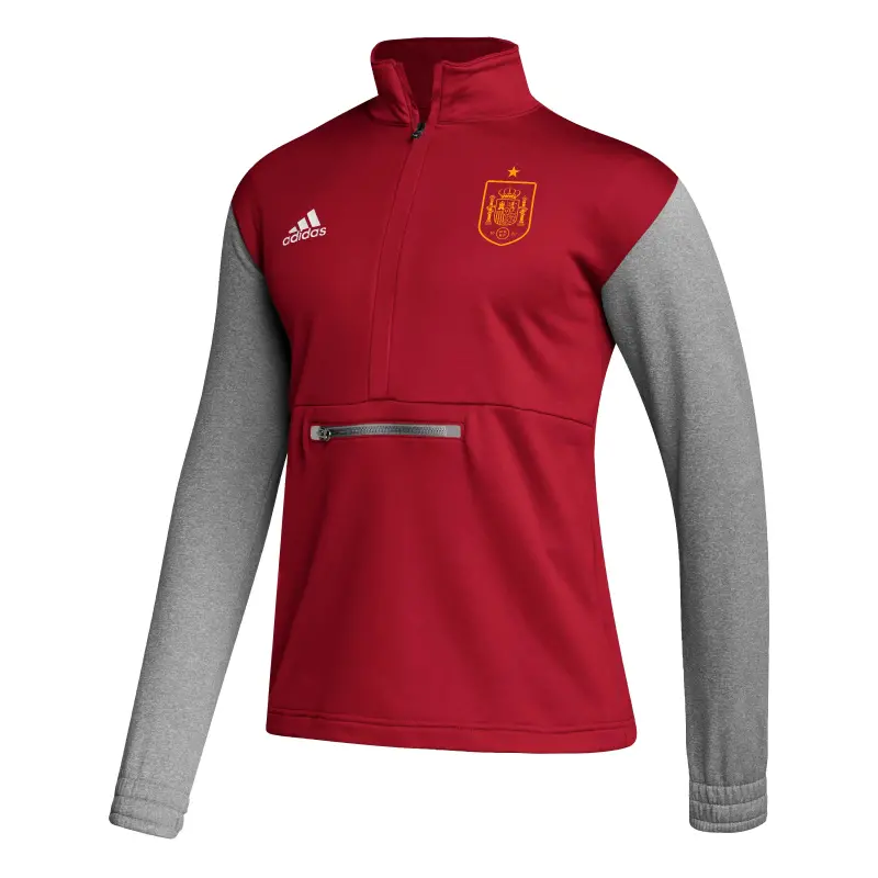 Australia National Team Store – Spain National Team adidas Crest Long Sleeve Half-Zip Top – Red Football Gear Selection